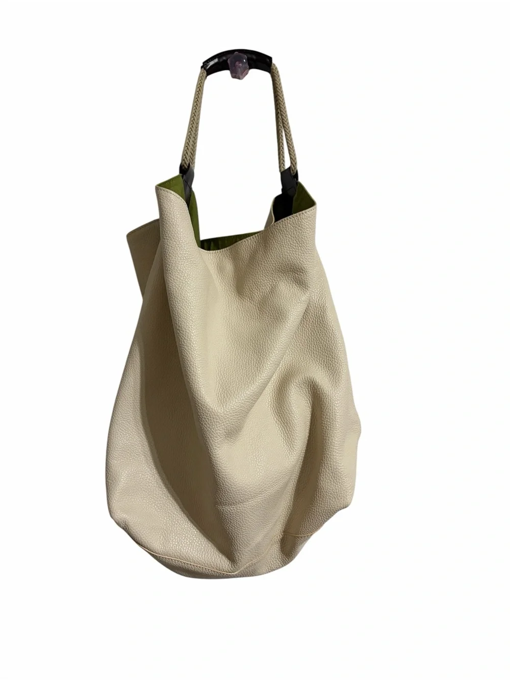 Hobbs Cream Pebbled Leather Hobo Shoulder Bag Large Slouchy Tote Large Boho